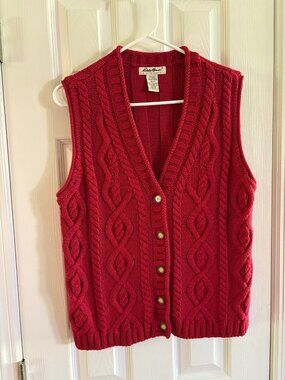 Vintage Eddie Bauer Red Cable Knit Sweater Vest